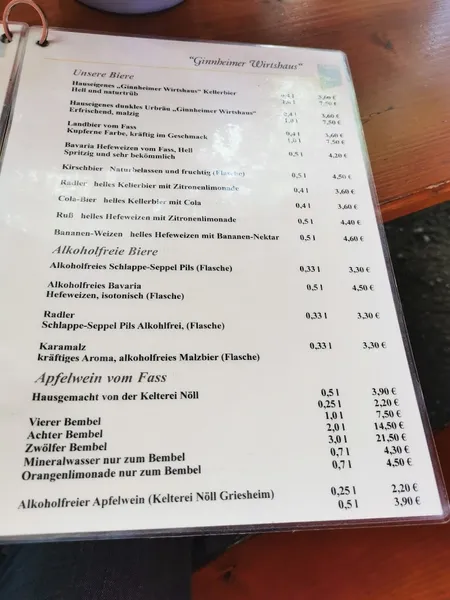 menu 2 of Ginnheimer Wirtshaus