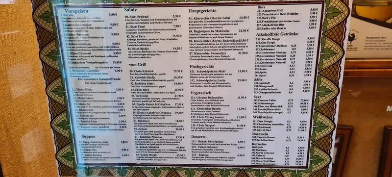 menu 1 of Restaurant Pars