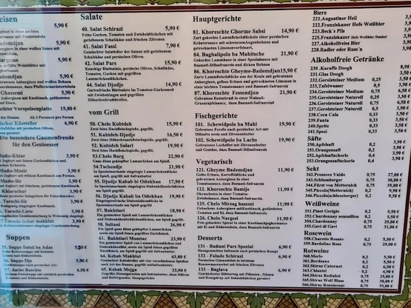 menu 1 of Restaurant Pars