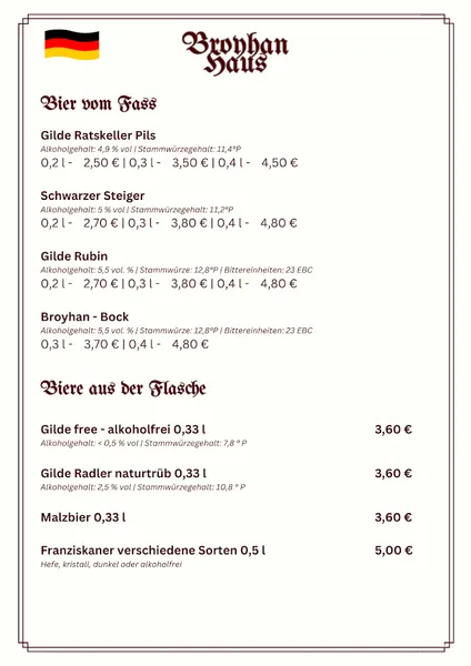 menu 1 of Broyhan Haus
