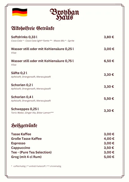 menu 2 of Broyhan Haus