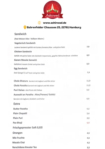 menu 1 of Ashirwad Indien Restaurant & Lieferservice