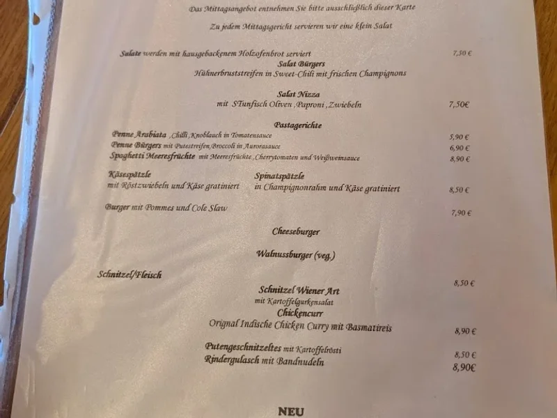 menu 1 of Bürger's Moosach