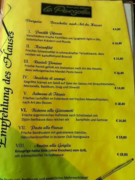 menu 0 of La Pergola