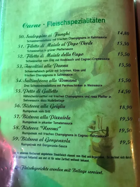 menu 1 of La Pergola