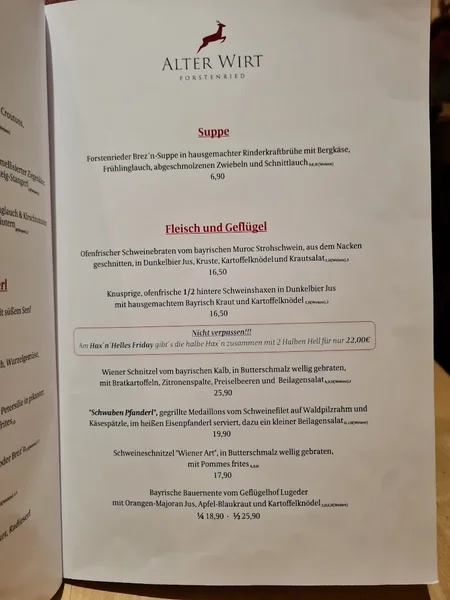 menu 1 of Alter Wirt