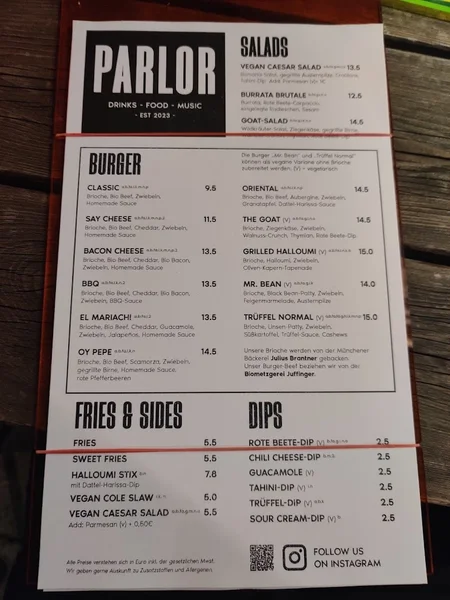 menu 1 of PARLOR