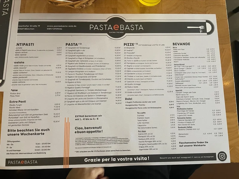 menu 2 of Pasta e Basta