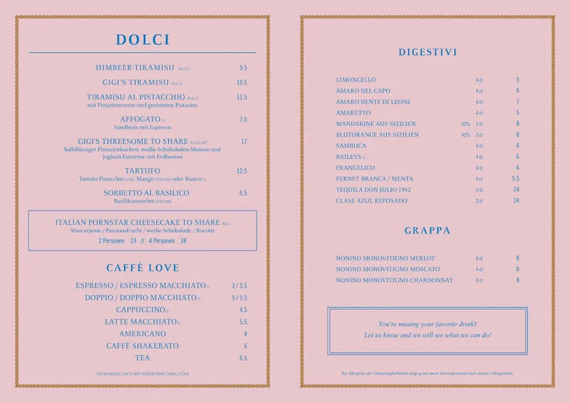 menu 0 of GIGI TRATTORIA