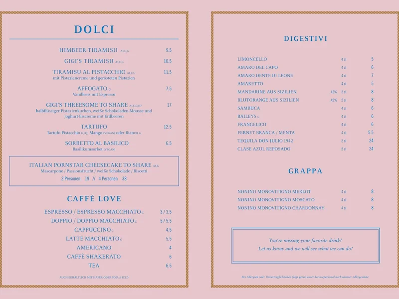 menu 0 of GIGI TRATTORIA