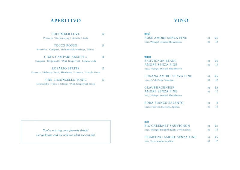 menu 2 of GIGI TRATTORIA