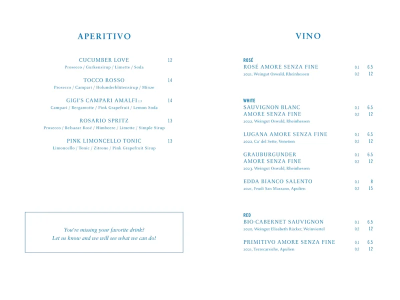 menu 2 of GIGI TRATTORIA