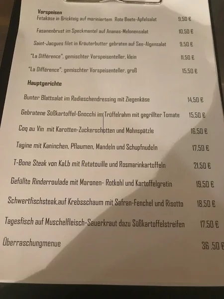 menu 1 of La Difference