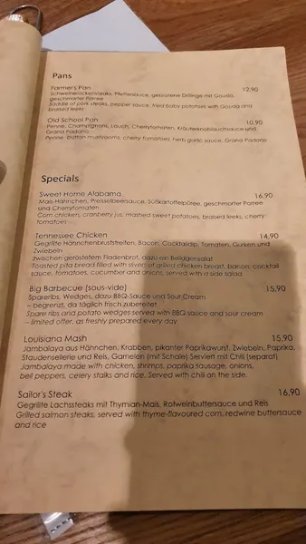 menu 2 of Uncle Tom's