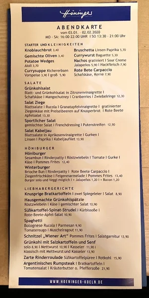 menu 2 of HÖNINGER