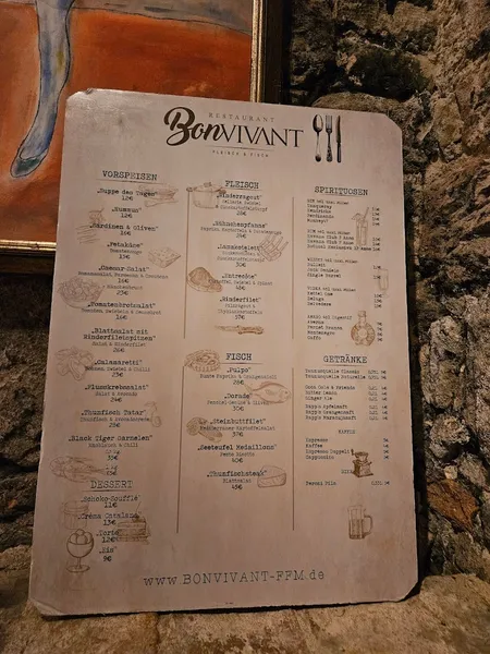menu 0 of BonVivant Restaurant