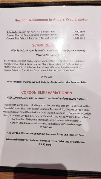 menu 0 of Andy's Krablergarten