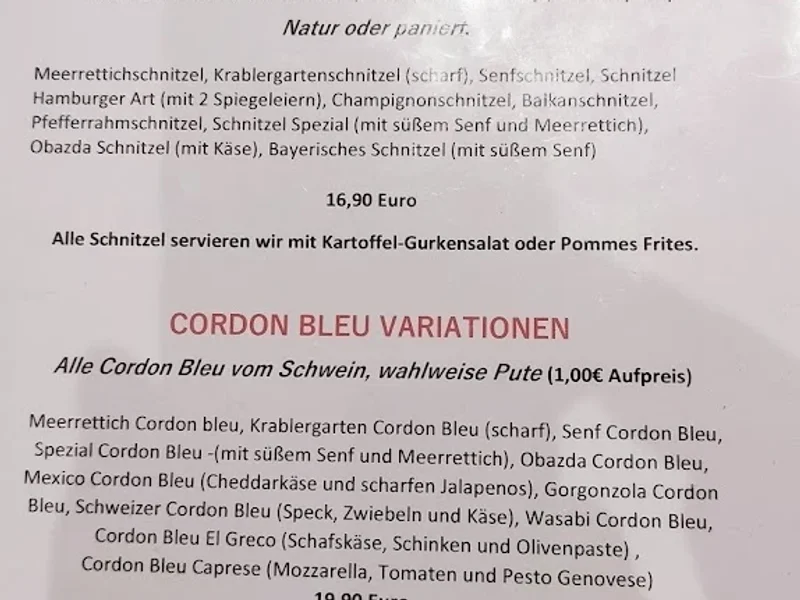 menu 0 of Andy's Krablergarten