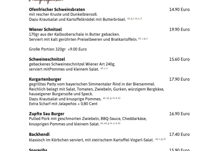 menu 2 of Wirtshaus Augustiner Kurgarten