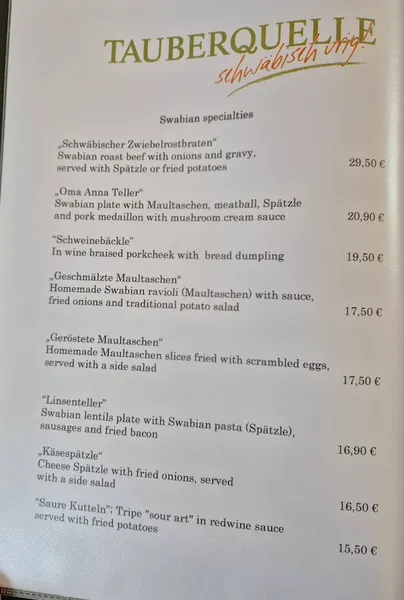 menu 0 of Restaurant Tauberquelle