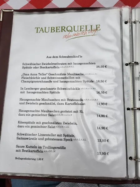 menu 1 of Restaurant Tauberquelle