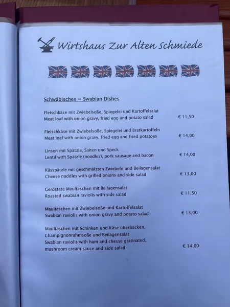 menu 0 of Wirtshaus zur alten Schmiede