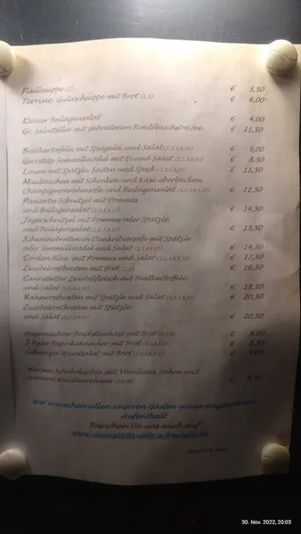 menu 2 of Wirtshaus zur alten Schmiede