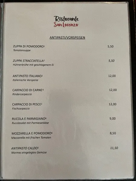 menu 0 of Ristorante San Lorenzo