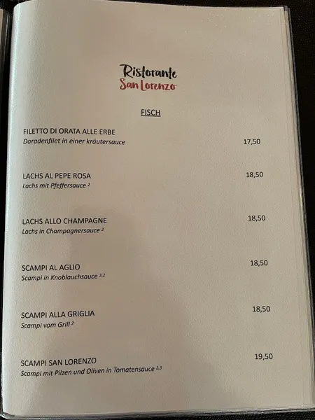 menu 2 of Ristorante San Lorenzo