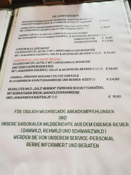 menu 0 of Edelweiss