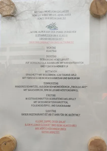 menu 1 of Edelweiss