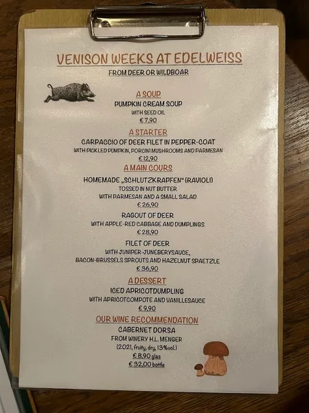 menu 2 of Edelweiss