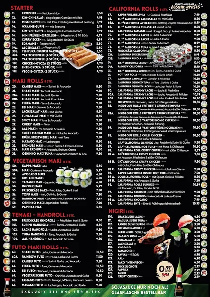 menu 0 of Sushi für Hamburg Eppendorf