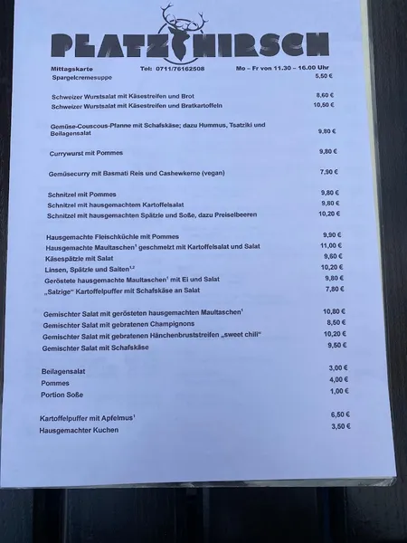 menu 1 of Platzhirsch
