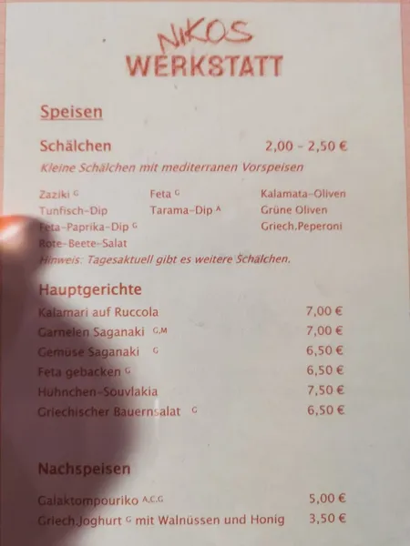 menu 1 of Bistro Nikos Werkstatt Enothek
