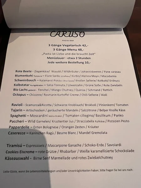 menu 0 of CARUSO Pastabar