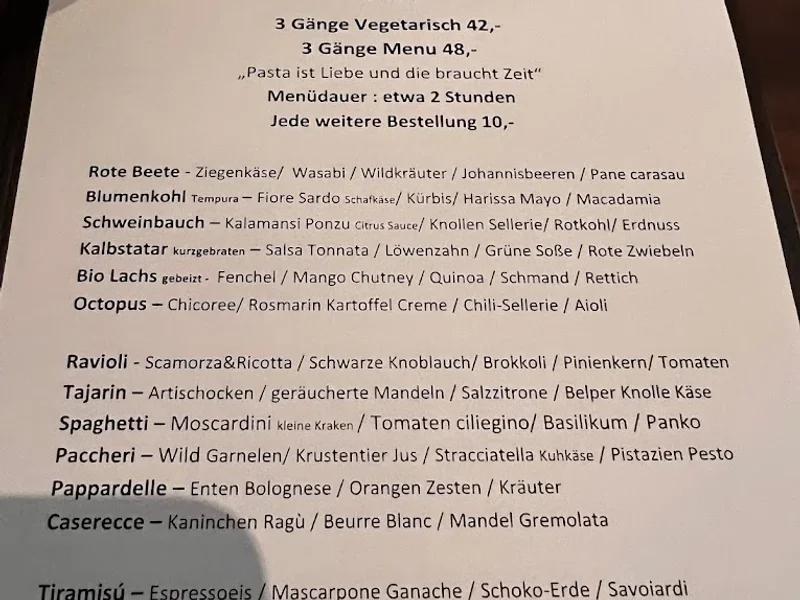 menu 0 of CARUSO Pastabar