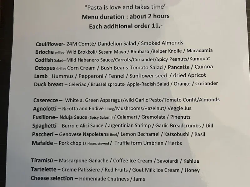 menu 1 of CARUSO Pastabar
