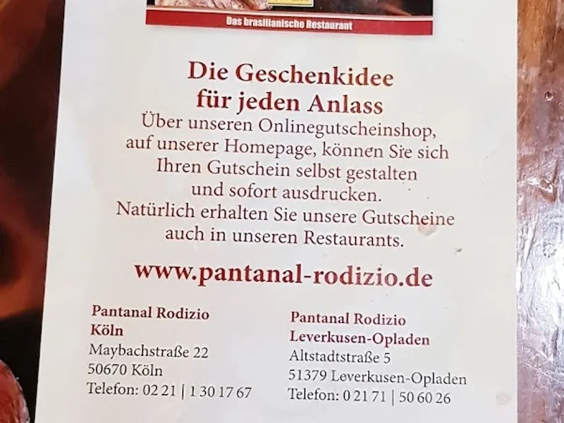 menu 0 of Restaurant Pantanal Rodizio Köln