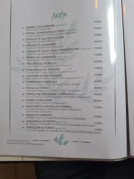 menu 0 of ARIA – ristorante italiano