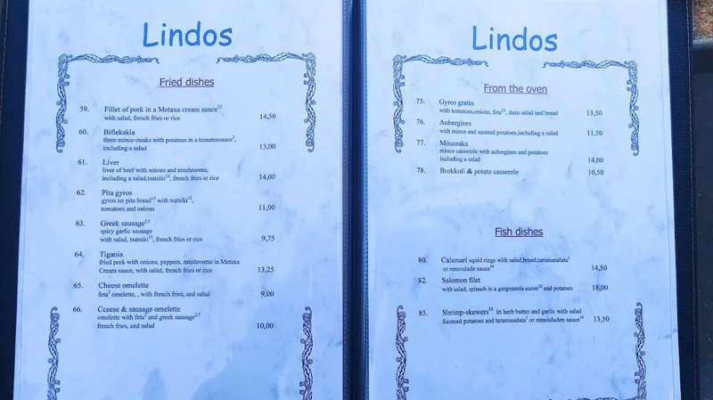 menu 1 of Restaurant Lindos