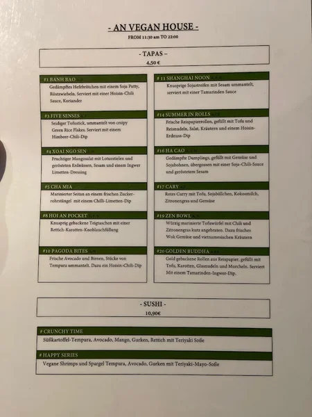 menu 1 of An Vegan House