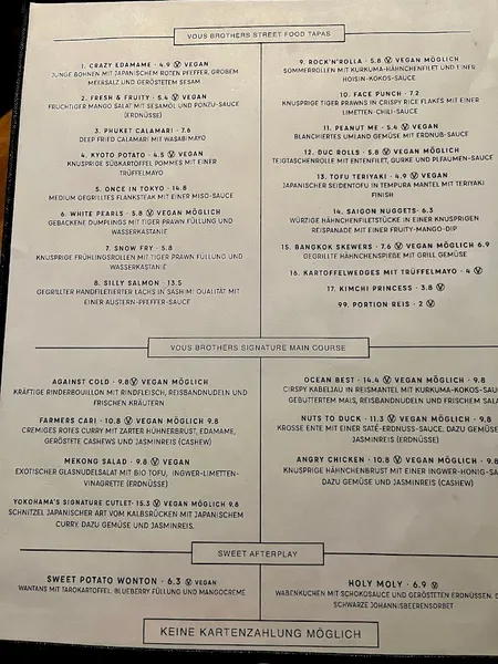menu 0 of Vous Restaurant & Bar