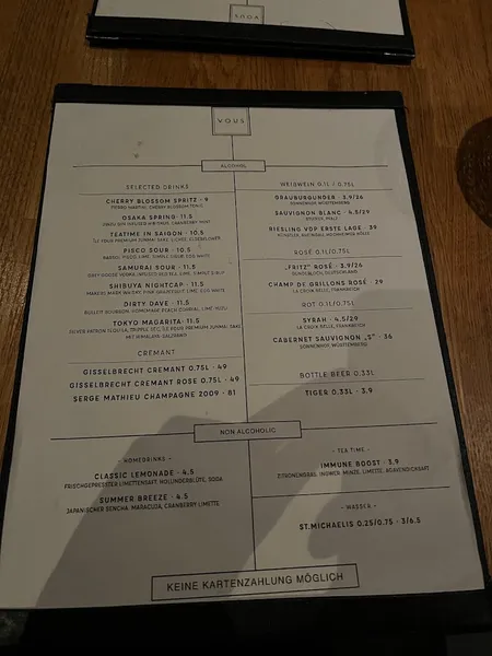 menu 2 of Vous Restaurant & Bar