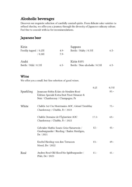 menu 2 of Matsumi
