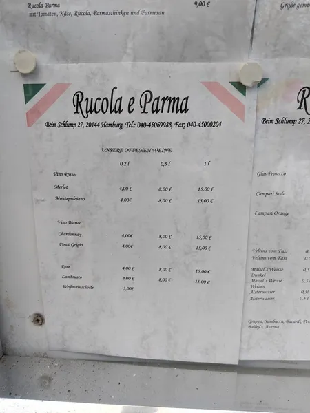 menu 2 of Rucola e Parma