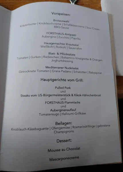 menu 1 of FORSTHAUS Bochum