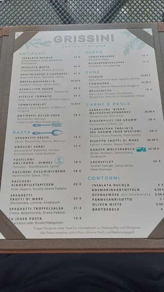 menu 2 of Grissini Restaurant & Terrasse
