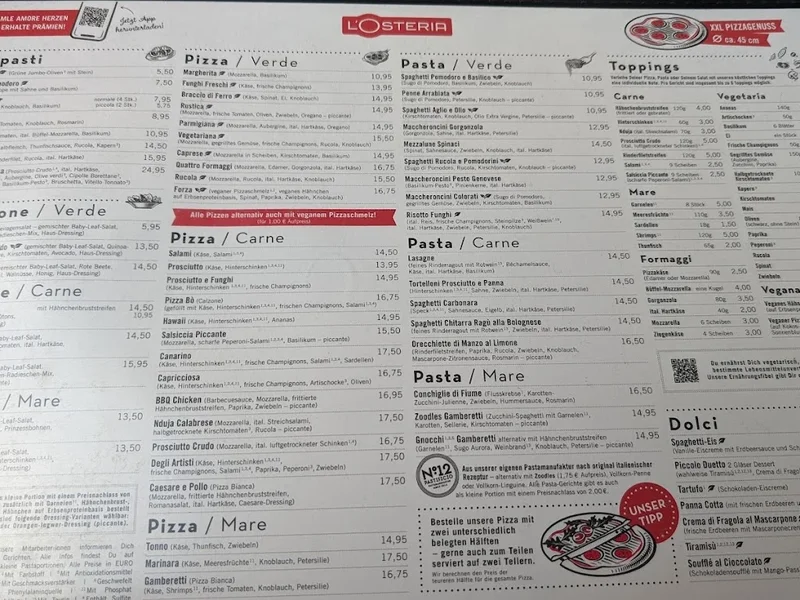 menu 2 of L'Osteria Köln Deutz