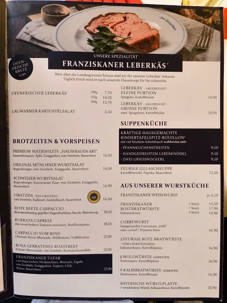 menu 0 of Zum Franziskaner